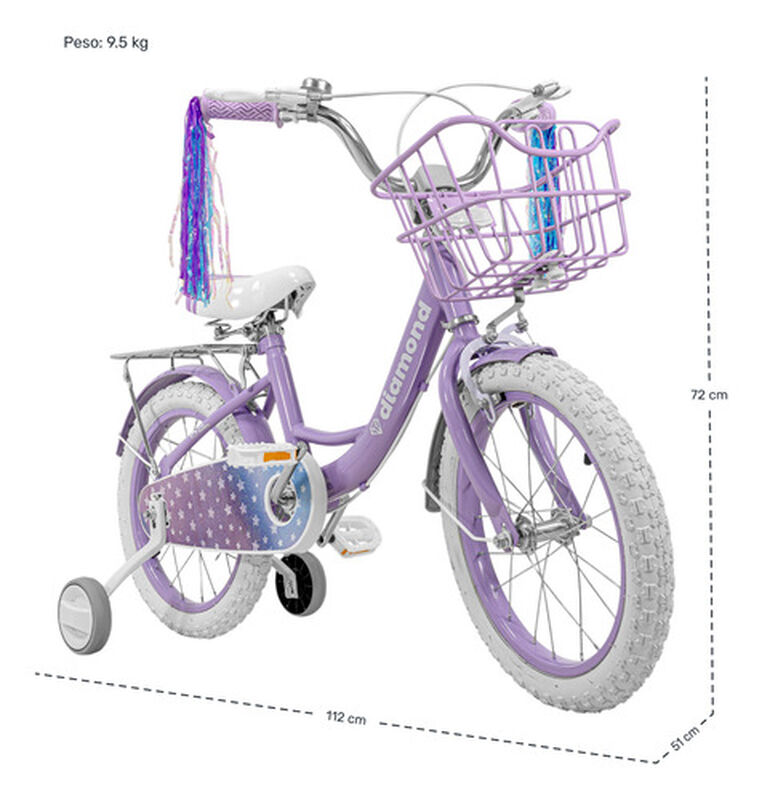 Bicicleta Infantil Morada Ni&ntilde;a Rodada 16 Con Ca... image number null