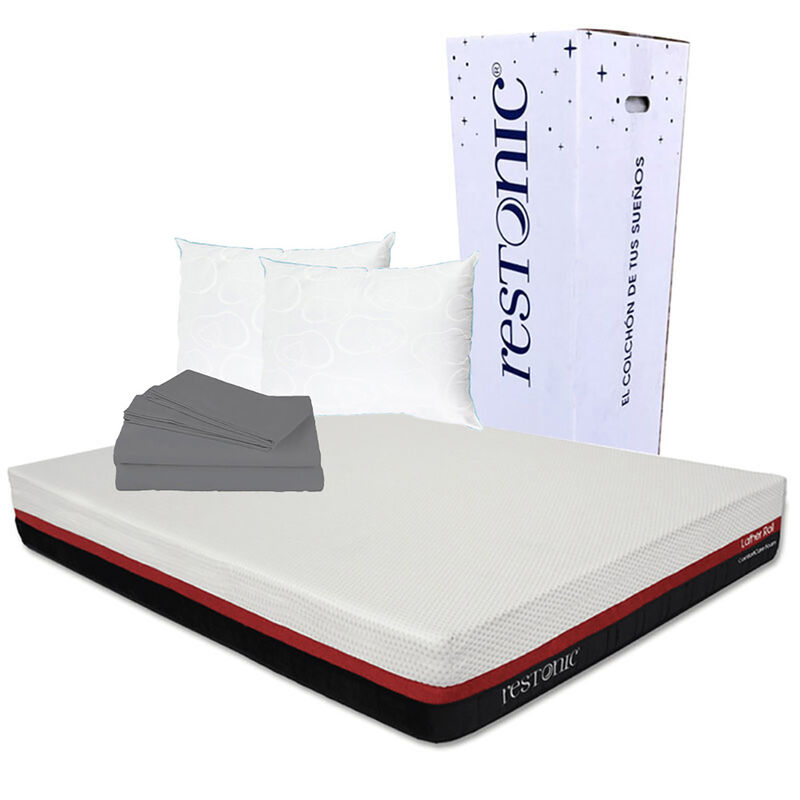 Colch&oacute;n Queen Size Restonic Lather + 2 Almohada... image number null