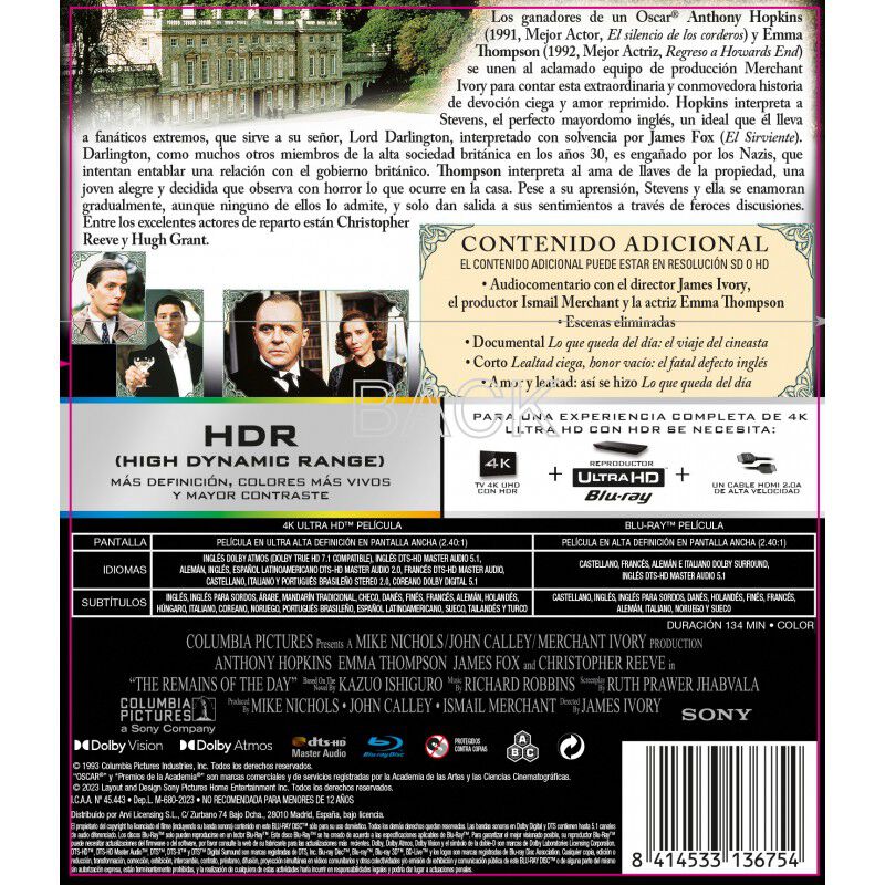Lo Que Queda Del D&iacute;a [4k Uhd, Blu-ray] (1993) image number null
