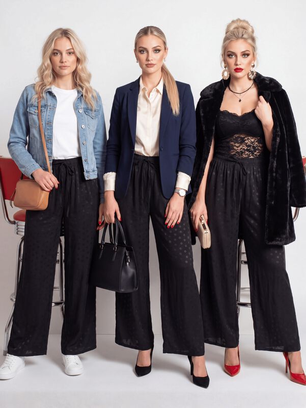 Pantal&oacute;n Palazzo Panta-1016 Negro Pantal&oacute;n Holg... image number null