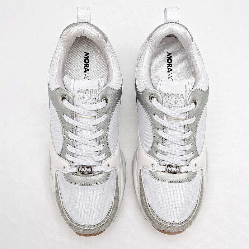 Moramora Tenis urbano para mujer blanco plata g... image number null