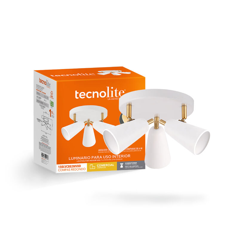 L&aacute;mpara Spot De Sobreponer Dirigible 3 Bases Gu... image number null