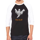 Camiseta Ragl&aacute;n de B&eacute;isbol Word Art Para Hombre - Fantasma de Halloween - Negro Blanco