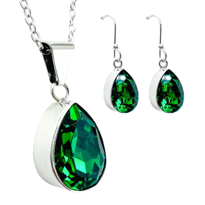 Collar y aretes Pera verde con plata .925 Zvezd... image number null