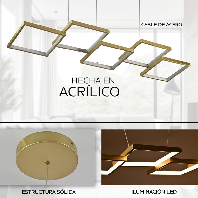 Candil Suspendido De Led 5 Cuadros Dorado image number null