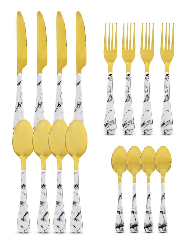 Juego de Cubiertos Marmol Dorados image number null