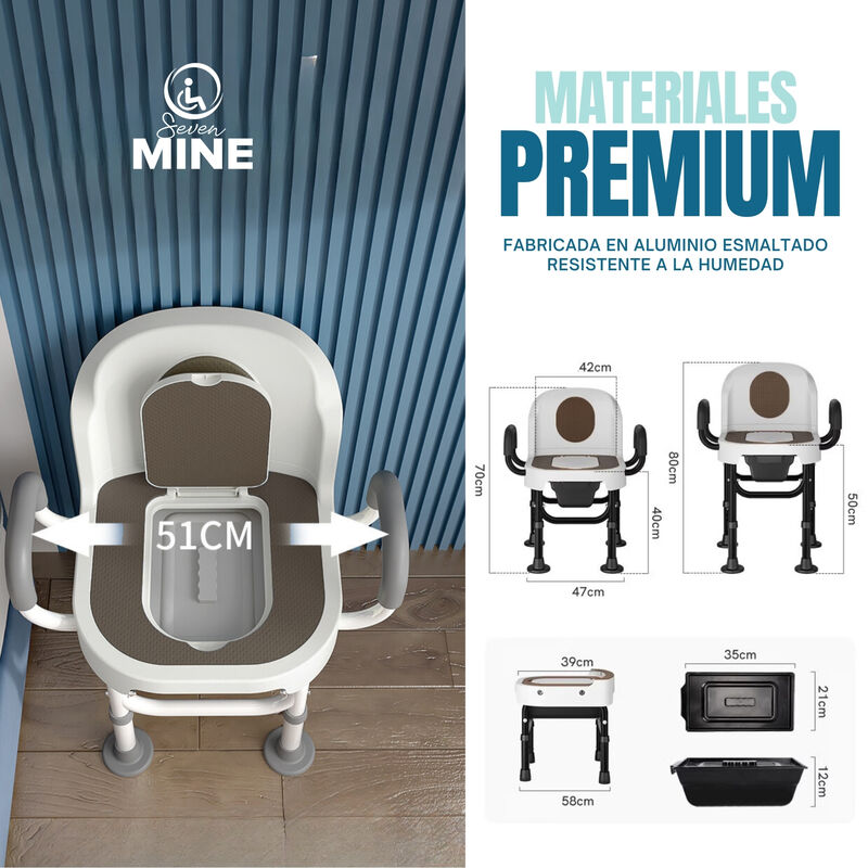 Silla De Ba&ntilde;o Con Comodo Inodoro Cuadrado Con T... image number null