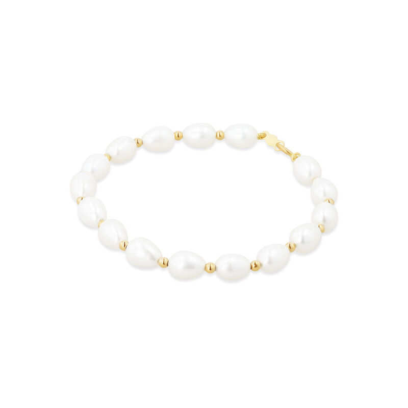 Pulsera Oro Amarillo 14k Con Perlas Blancas 18.... image number null