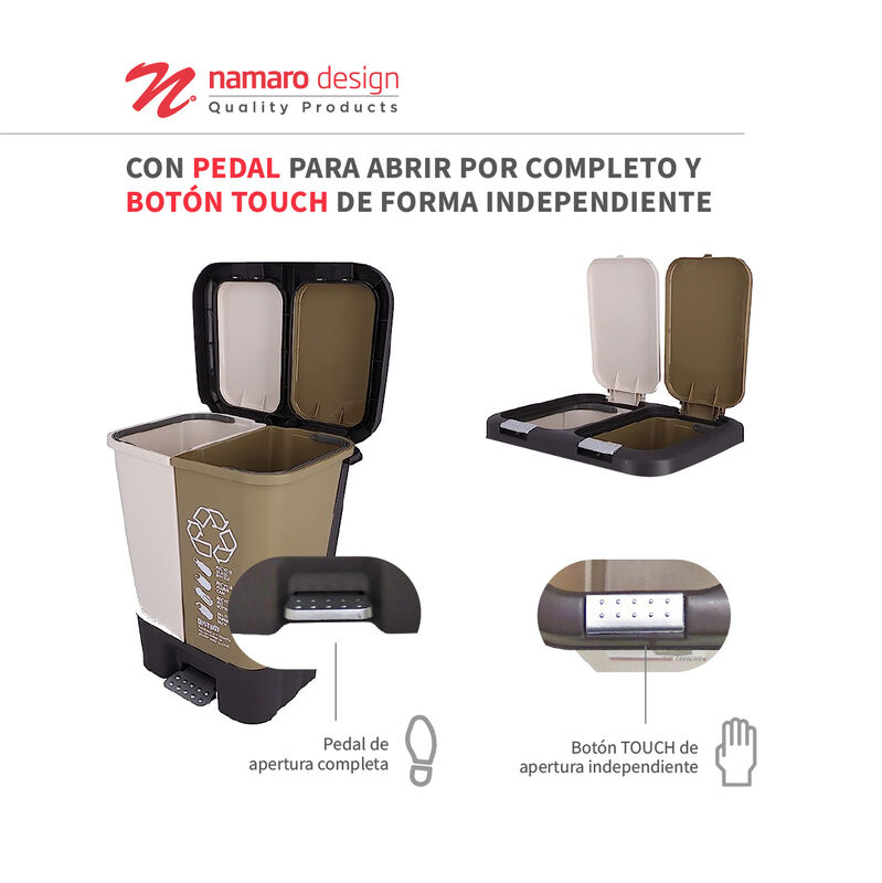 Basurero Doble Org&aacute;nico e Inorg&aacute;nico de 40 Litr... image number null