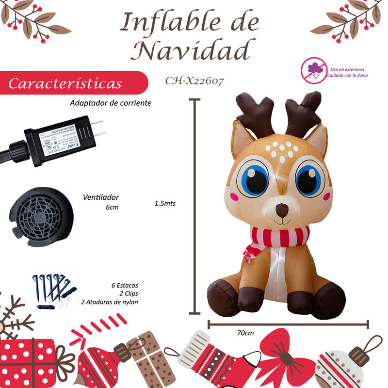 Inflable Navideño Reno con Bufafanda  Luz Led  ... image number null