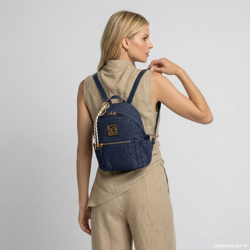 Mochila Mediana Con Charm Decorativo Color Azul... image number null