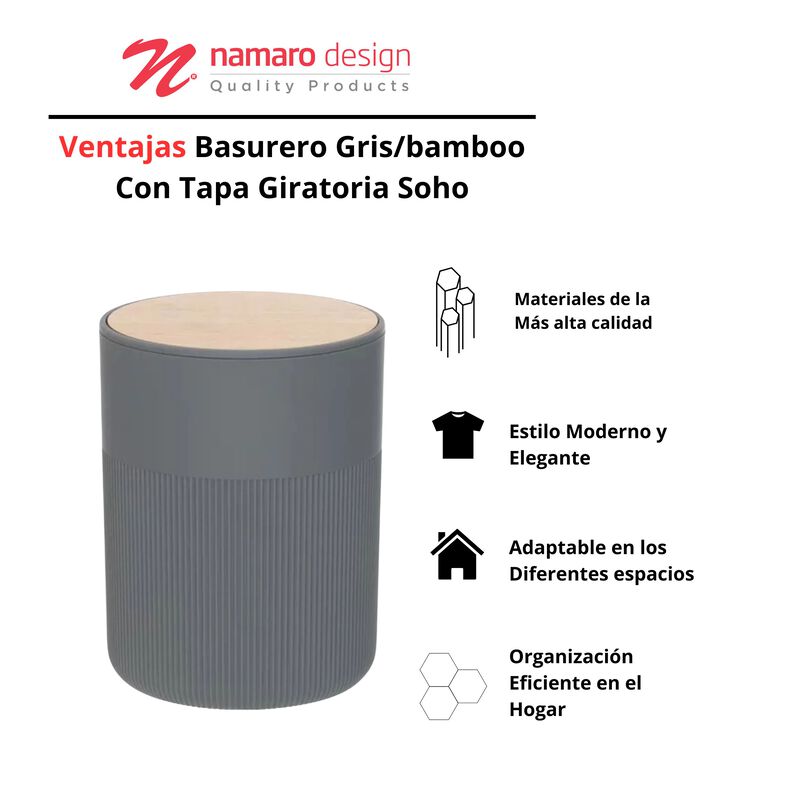 Basurero Gris Bamboo con Tapa Giratoria Soho – ... image number null