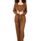 Conjunto Pijama 3 Piezas Pantalón Top Camison PIJ-093 Cafe Mujer