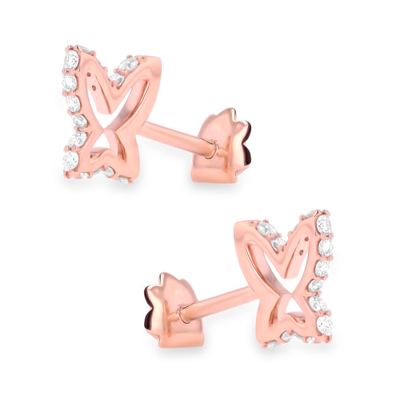 Aretes De Mariposa De Oro Rosa 14k Con 15pts De... image number null