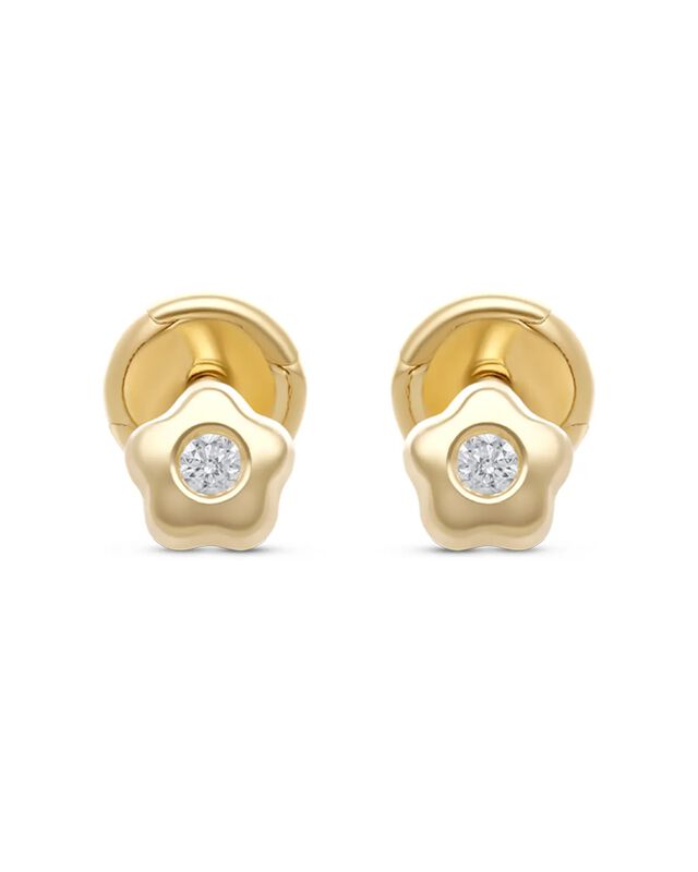 Broqueles De Flor En Oro Amarillo 14k Con 3pts ... image number null
