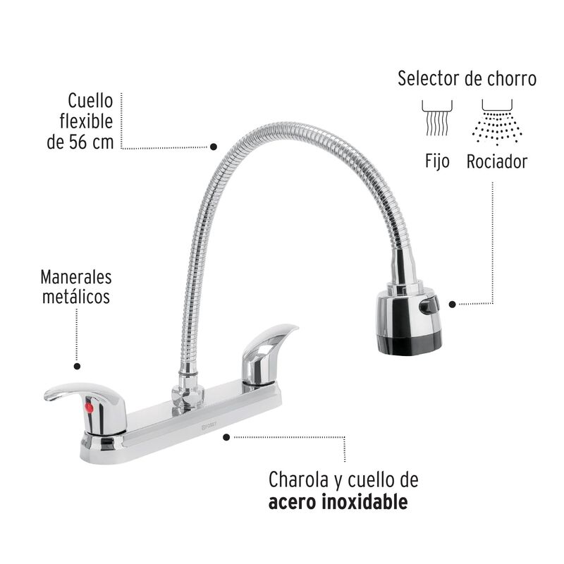 Mezcladora Inox 8' P/Fregadero Flexible Palanca... image number null