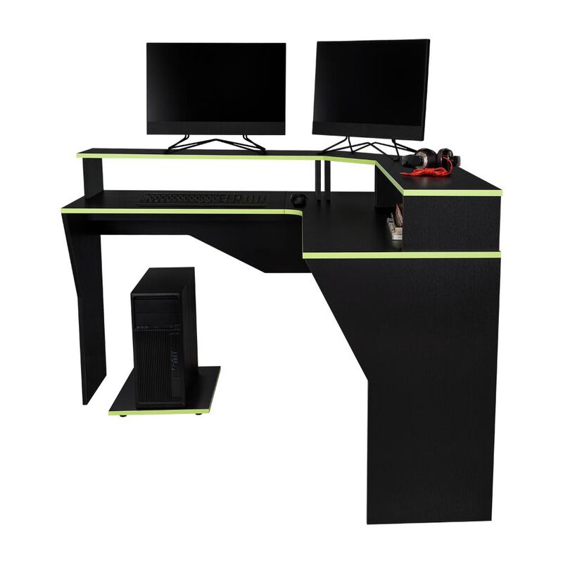 Escritorio Gamer Invictor Wengue Y Verde Con Es... image number null