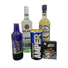 1 Botella Tequila José Cuervo Tradicional Reposado 695 ml + 1 Botella Ron Bacardí Carta Blanca 700 ml + 1 Lata Skyy manzana Verde + 1 Lata Amper Energy + Baraja.