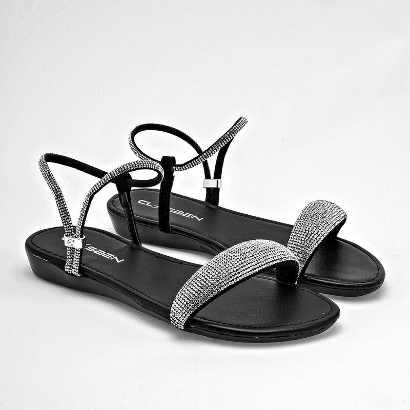 Clasben sandalia piso para mujer plata negro co... image number null