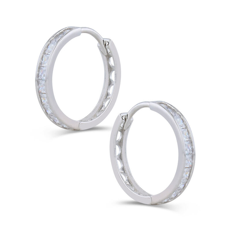 Arracadas Oro Blanco 14k Con Zirconias 13mm image number null