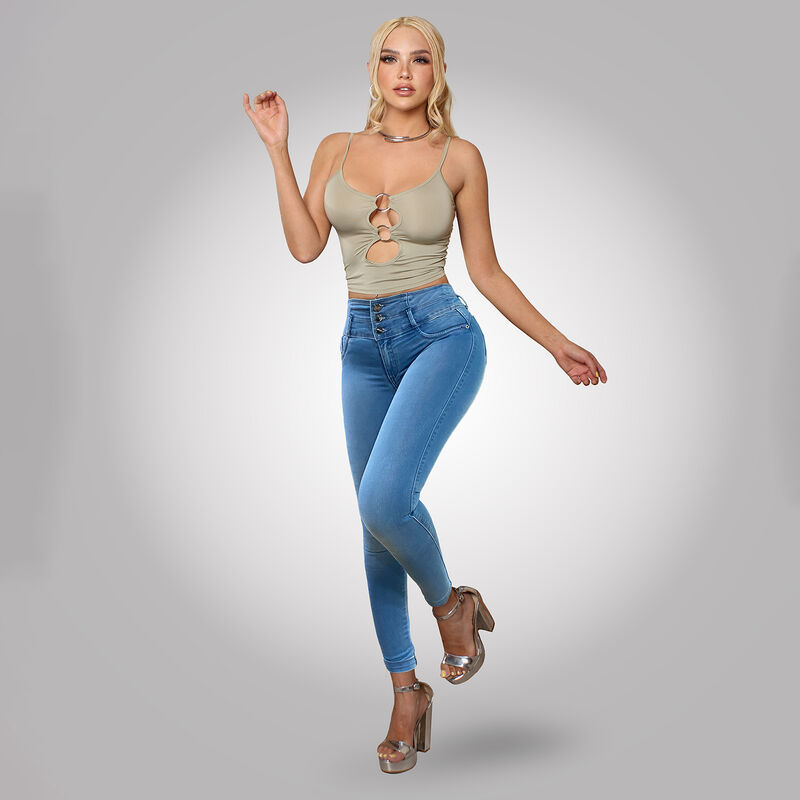 Jeans Mujer Super Skinny Tiro Medio Azul Bajo image number null