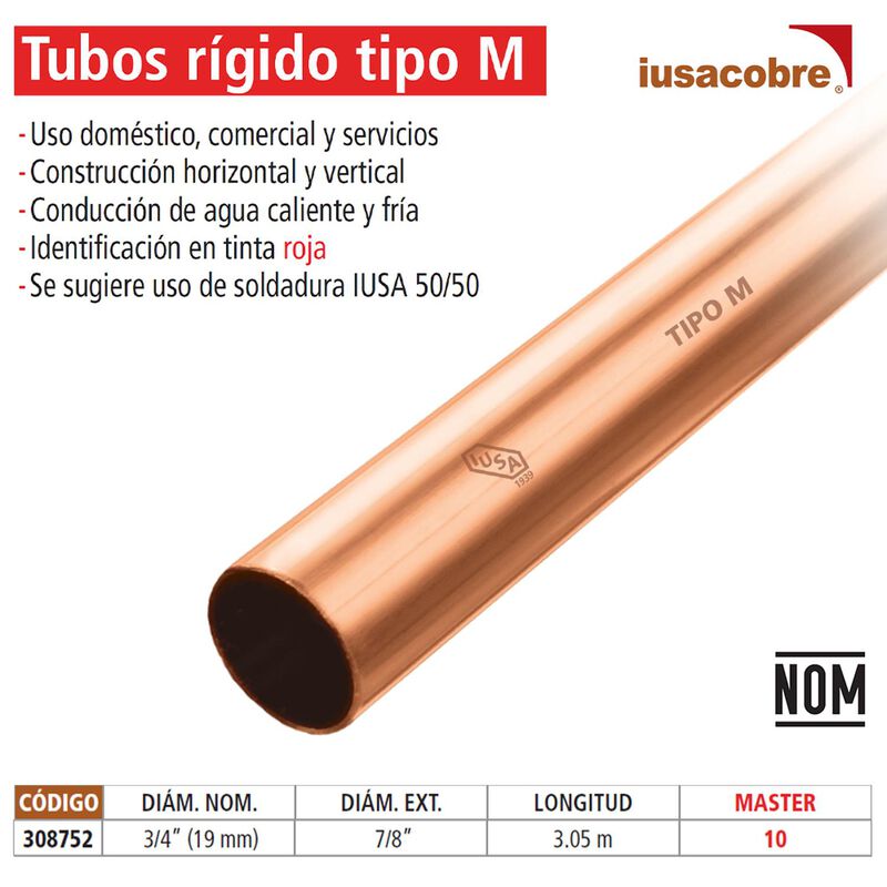 Tubo De Cobre Tipo &rdquo;m&rdquo; Tramo De 3.05 M 3/4&rdquo;, 10... image number null