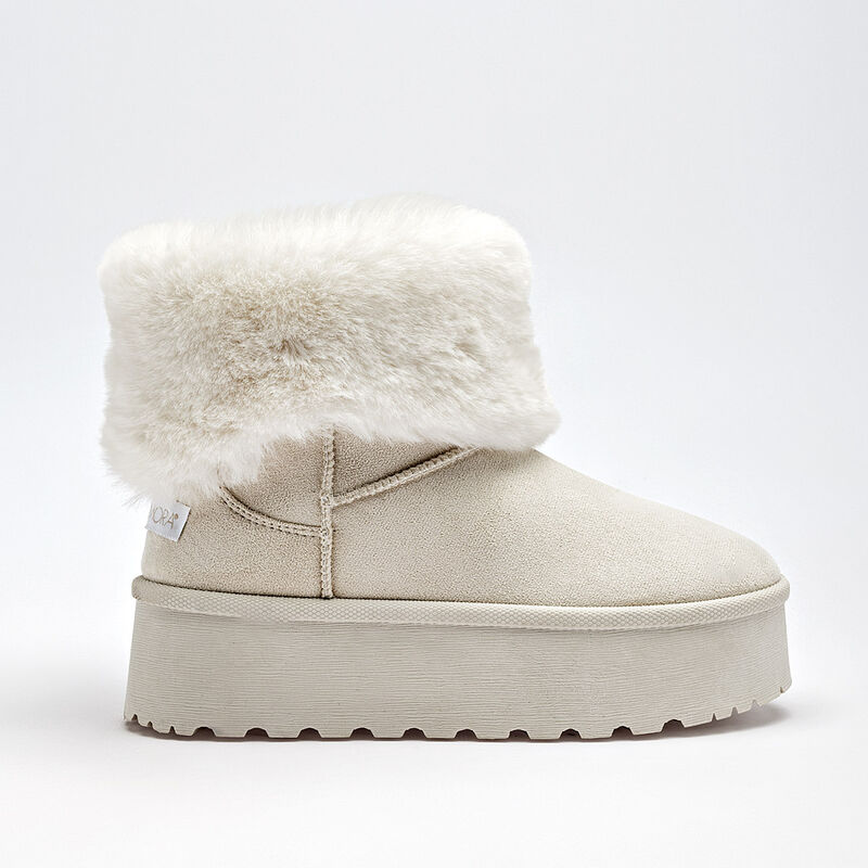 Moramora Bota con peluche para mujer beige blan... image number null