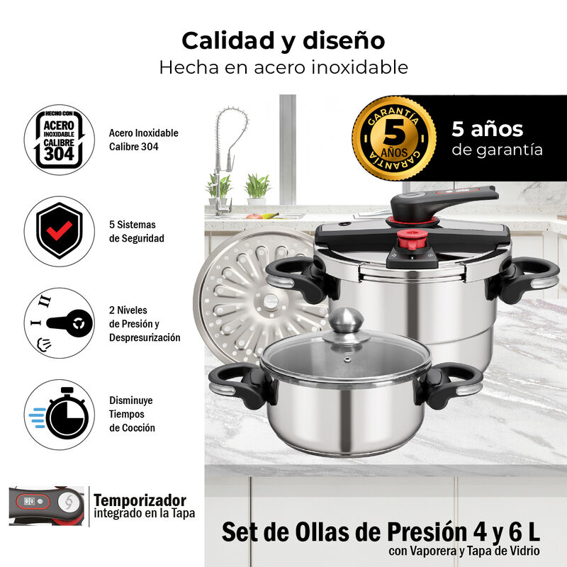 Set De Ollas De Presi&oacute;n 4 y 6L Acero Inox Bogne... image number null