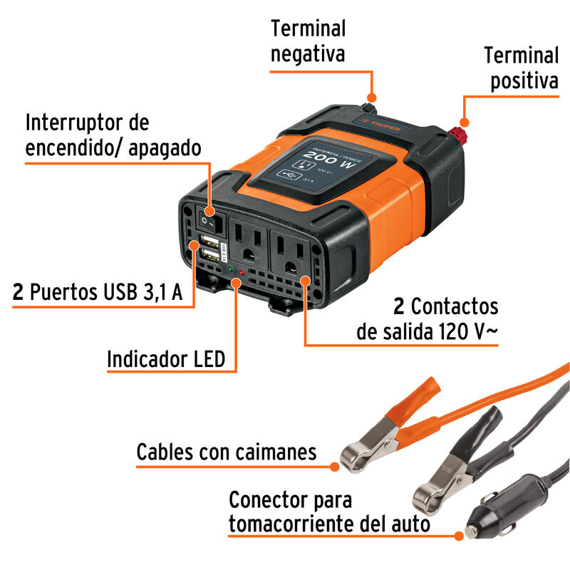 Inversor de Corriente 200 W Truper image number null