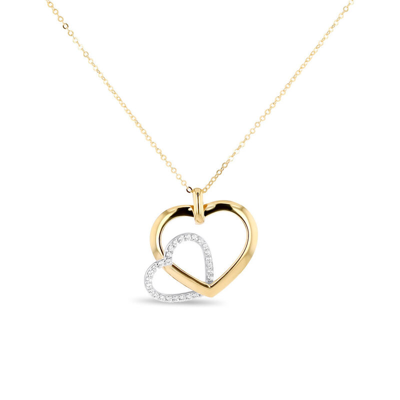 Dije Coraz&oacute;n Bicolor 10k Con Zirconias + Cadena... image number null