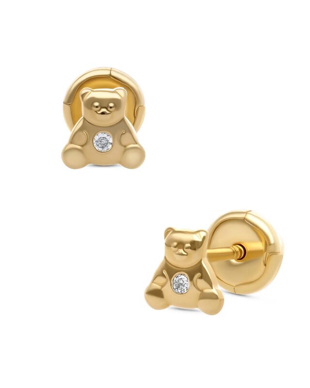 Broqueles De Oso En Oro Amarillo 14k Con 1pt De... image number null
