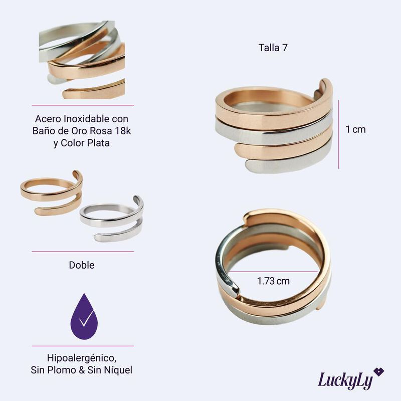 Anillos Mujer Acero Inoxidable, Set 2 En 1, Reg... image number null