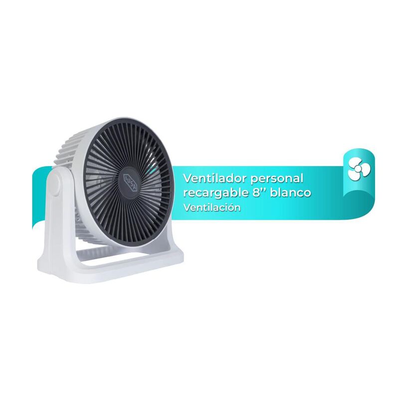 Ventilador personal recargable, 8", blanco, IUS... image number null