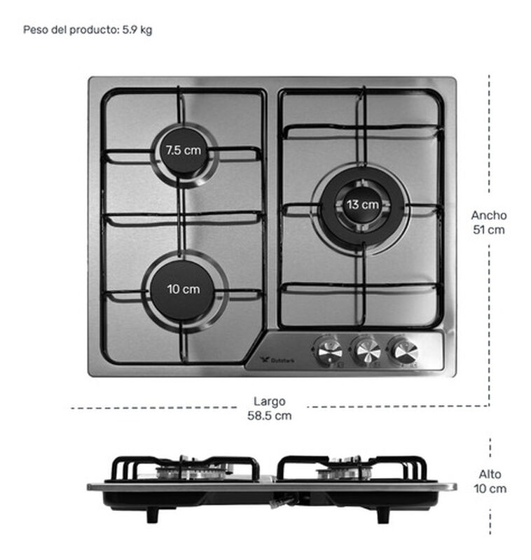 Parrilla 3 Quemadores Acero Inoxidable Templado image number null