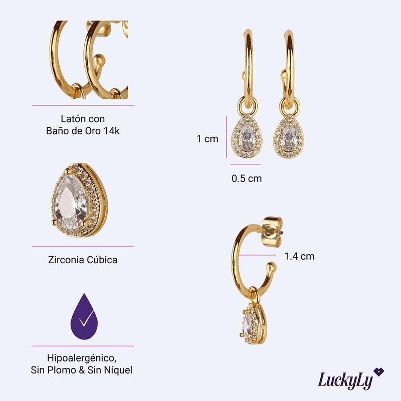 Aretes Mujer Oro 14k Arracadas Zirconia Joyer&iacute;a... image number null