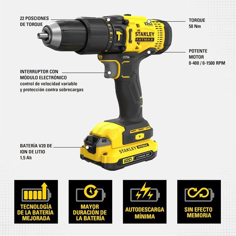 Rotomartillo Stanley 20v 1/2" Inal&aacute;mbrico Con 2... image number null