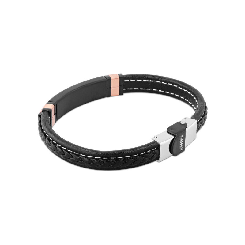 Pulsera De Piel Con Aplicaciones De Acero Negro... image number null