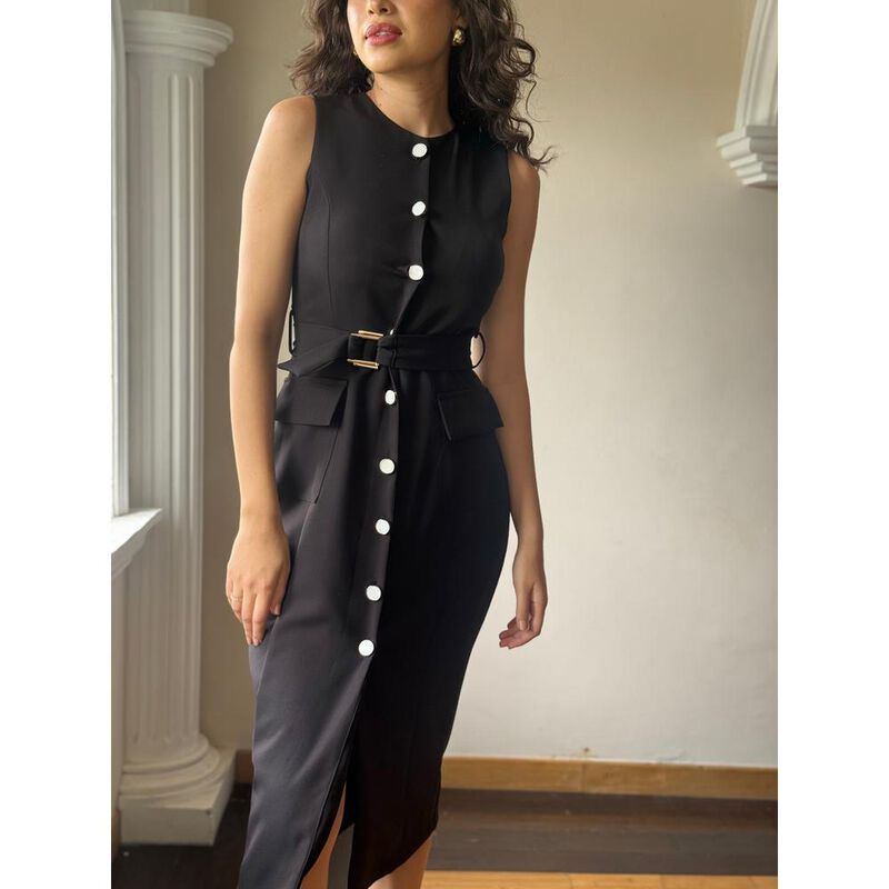 Maxi vestido con cintur&oacute;n image number null