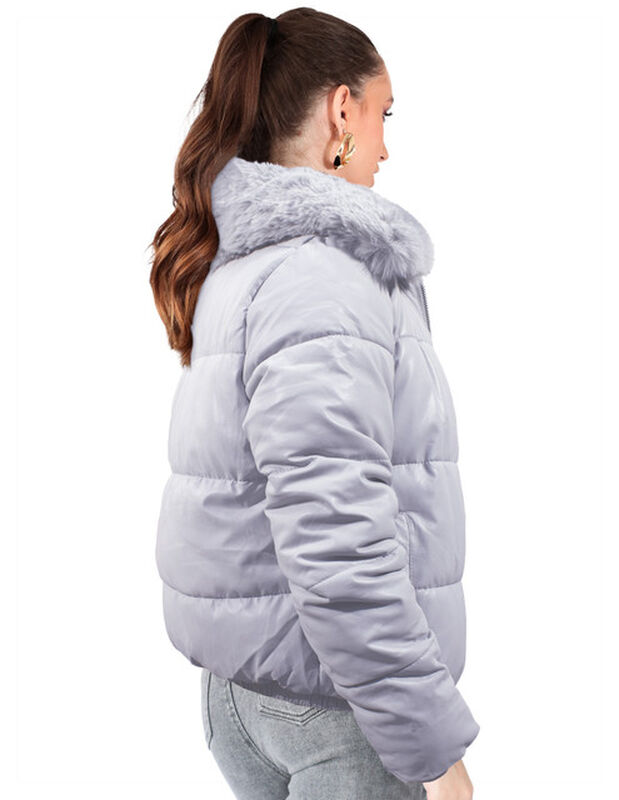 Chamarra Brillosa Acolchada Cuello Peluche Gris... image number null