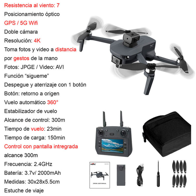 Drone VAK W7  GPS WIFI control con pantalla c&aacute;m... image number null