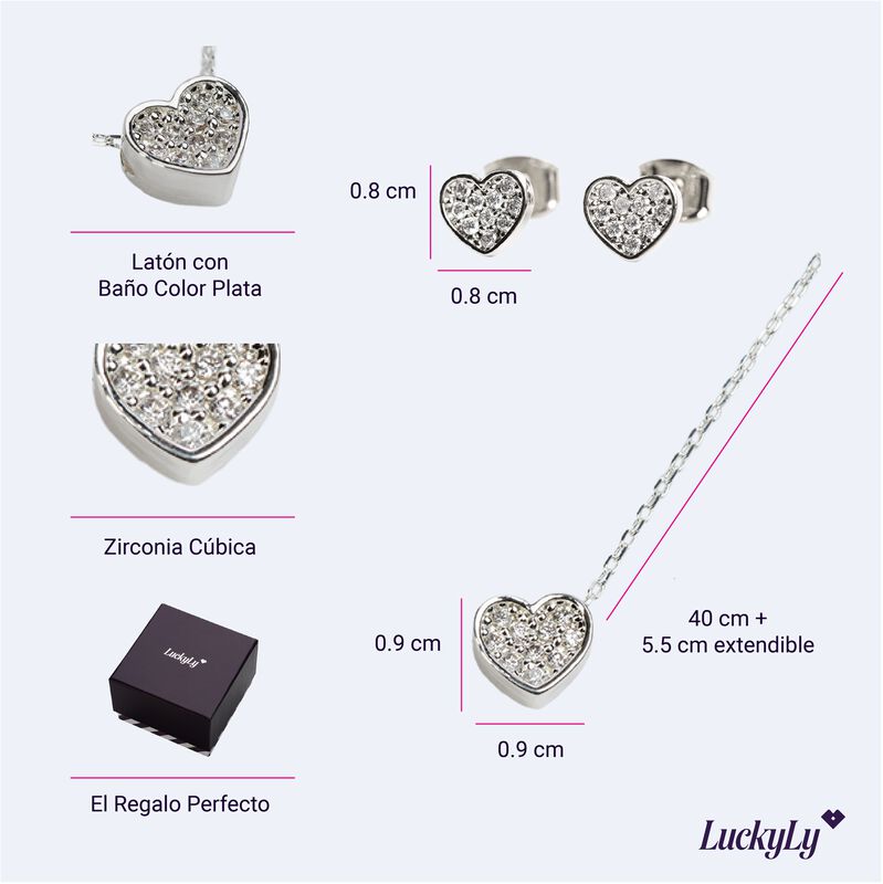 Juego Joyer&iacute;a Mujer Collar Aretes Coraz&oacute;n Zirco... image number null