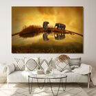 Cuadro Decorativo Animales Elefantes 140cm X 87cm Tela Brillante Marco Madera