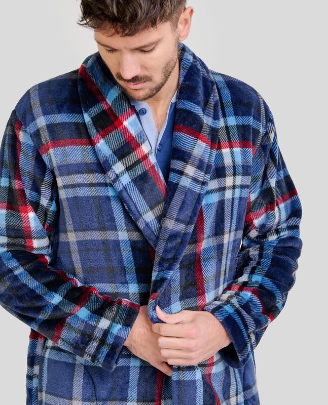 Bata Corta de Cuadros Azules Marino image number null