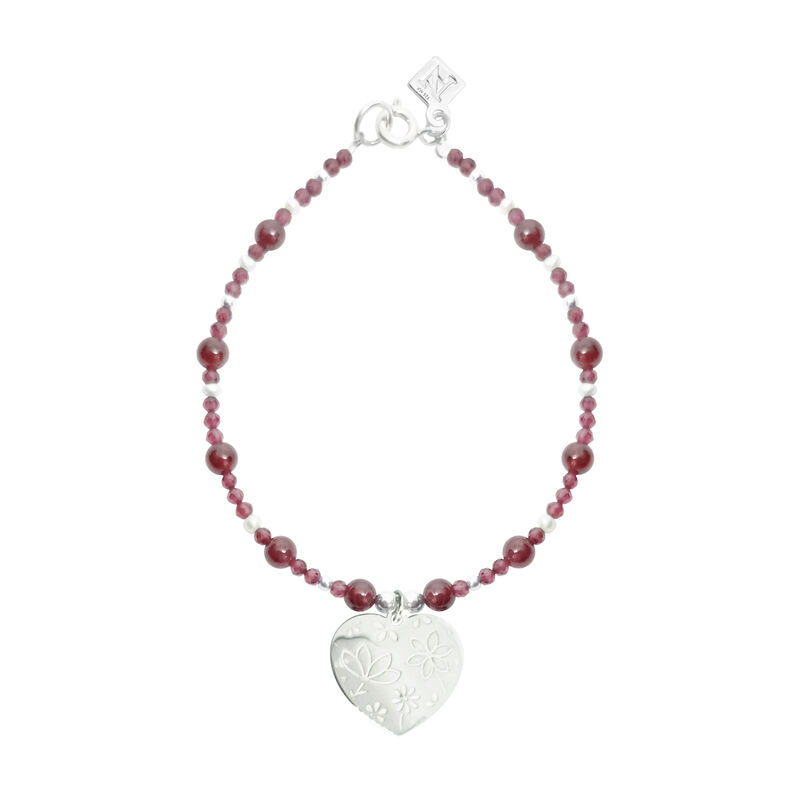 Pulsera Querer de Granate Natural y Coraz&oacute;n de ... image number null