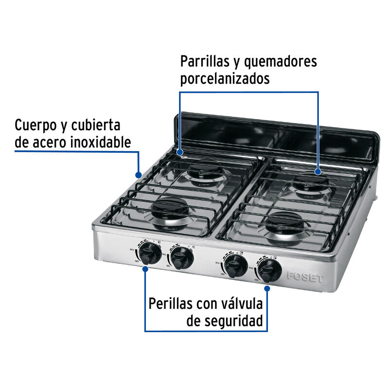Parrilla de Gas de Sobreponer 4 Quemadores Inox... image number null