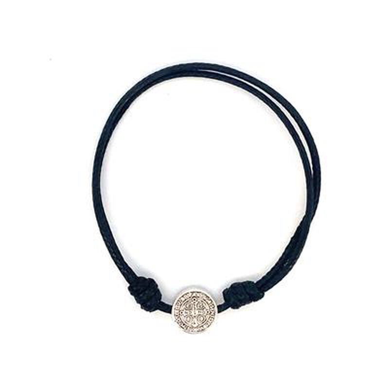 Pulsera de Hilo Encerado Negro con Medalla de S... image number null
