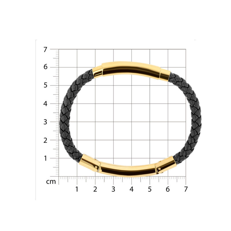 Pulsera En Color Negro De Piel Y Acero Dorado C... image number null