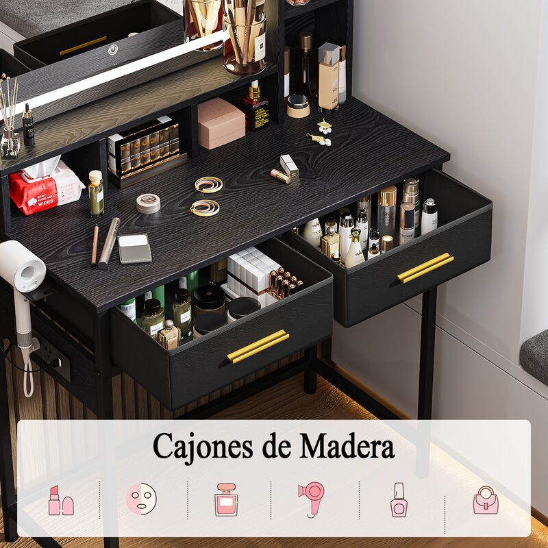 Tocador Maquillaje Negro con Espejo LED image number null