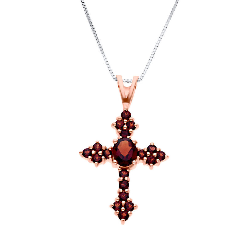 Dije De Cruz De Oro Rosa Con Cadena 14K Con Gra... image number null
