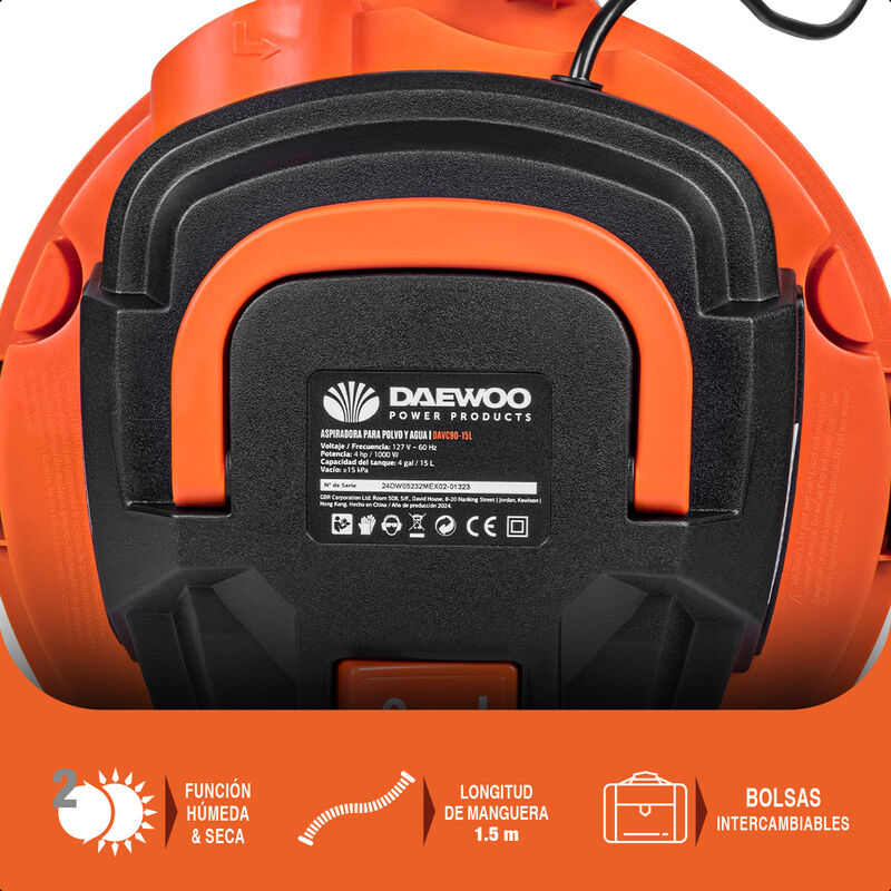 Daewoo Aspiradora Polvo Y Agua 15 Litros 1500w ... image number null